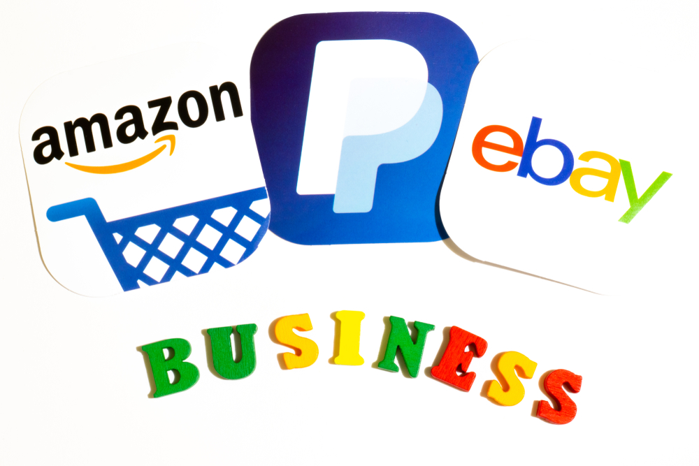  Ecommerce business concept. Making money on Amazon and Ebay
